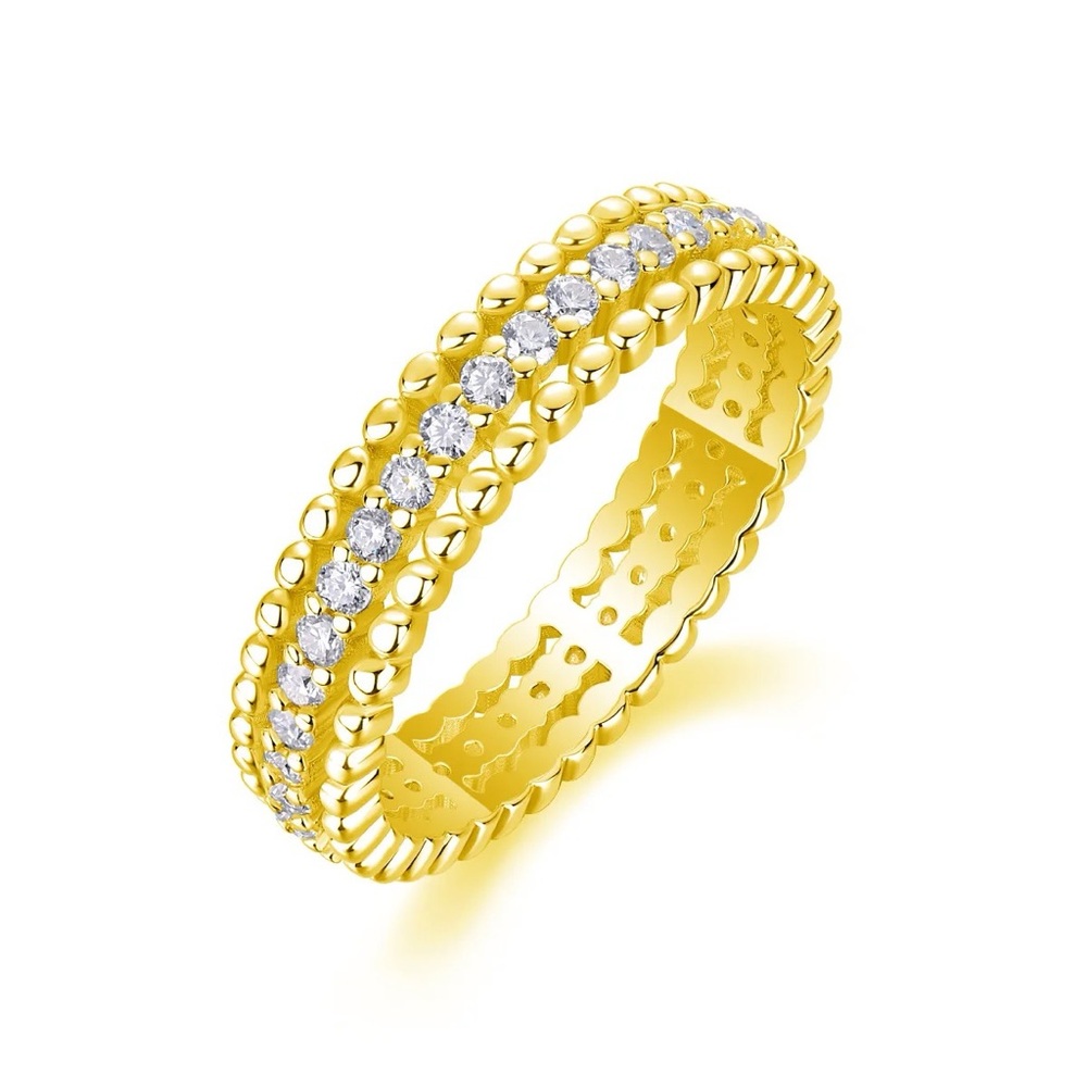 $290 NEW - 18K Gold Sterling Silver Beaded Moissanite Eternity Band Ring - Picture 3 of 8